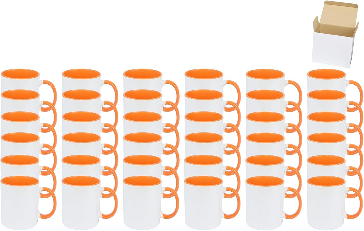 11oz White Ceramic Sublimation Coffee Mug in White Gift Box, Orange, Case of 36