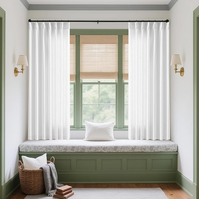 Snow White 72 Inch Pinch Pleated Linen Curtains 2 Panels for Living Room Bedroom Memory Training Shaped Semi Sheer Short Pleat Drapes with Hooks Rings Back Tab Window Curtain Cabin Closet 40x72