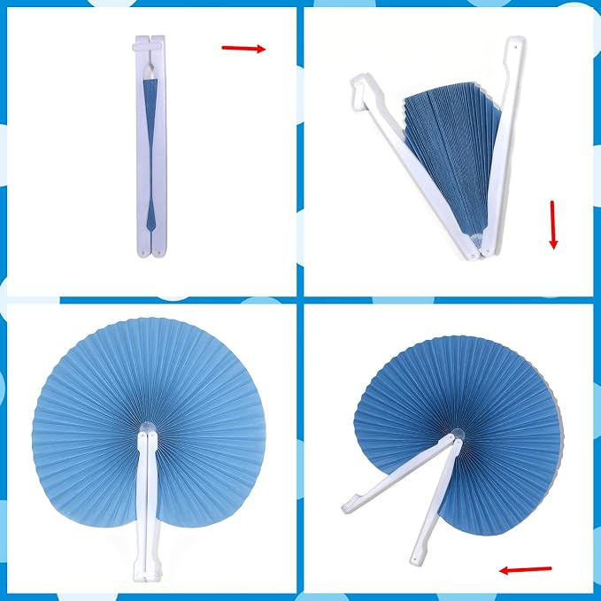 20 Pieces Blue Round Paper Fans | Foldable Handheld Fans for Women,Folding Hand Fans for Wedding,Bridal Guest,Church,Party Favors,Dancing,Birthday,DIY
