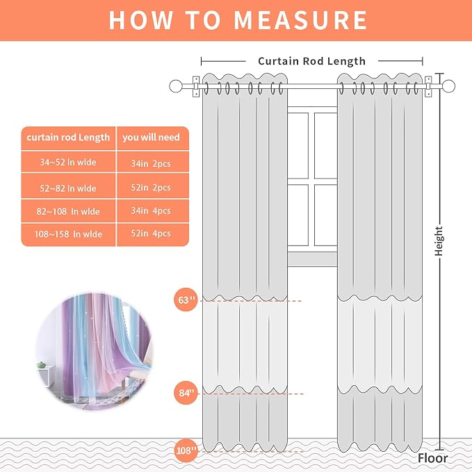 XiDi Girls Blackout Curtains 120 Inches Long for Bedroom, Room Darkening Grommet Window Ombre Curtains 2 Panel Sets, Kids Unicorn Princess Theme Decor Colorful Rainbow Design Pink Purple 34X120/2