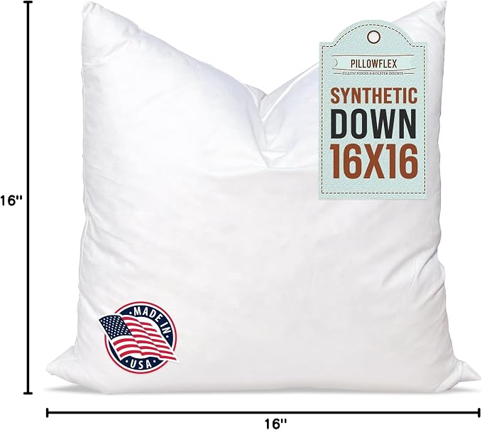 Pillowflex Synthetic Down Pillow Insert - 16x16 Down Alternative, Ultra Soft Throw Pillow, Small Couch Sham Bed Sleeping Pillow - 1 Decorative Accent Form