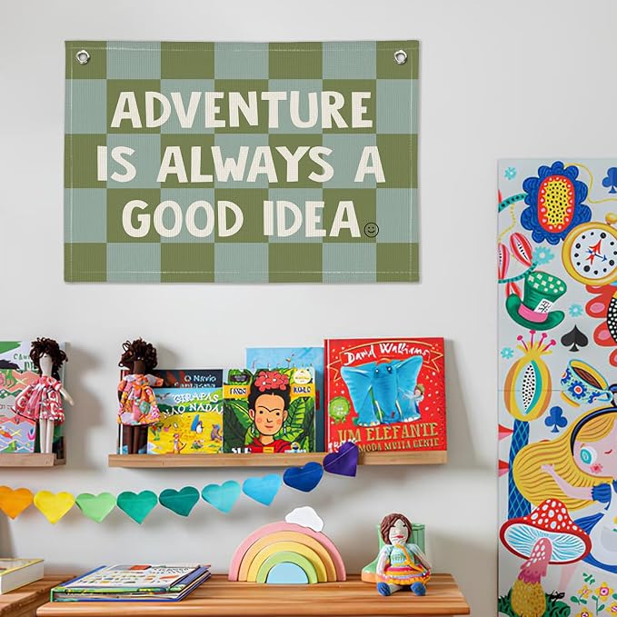 Adventure Camp Banner, Sage Green Boys Room Playroom Decor, Wall Hanging Canvas Banner Flag Decor for Toddler Boy Room Nursery