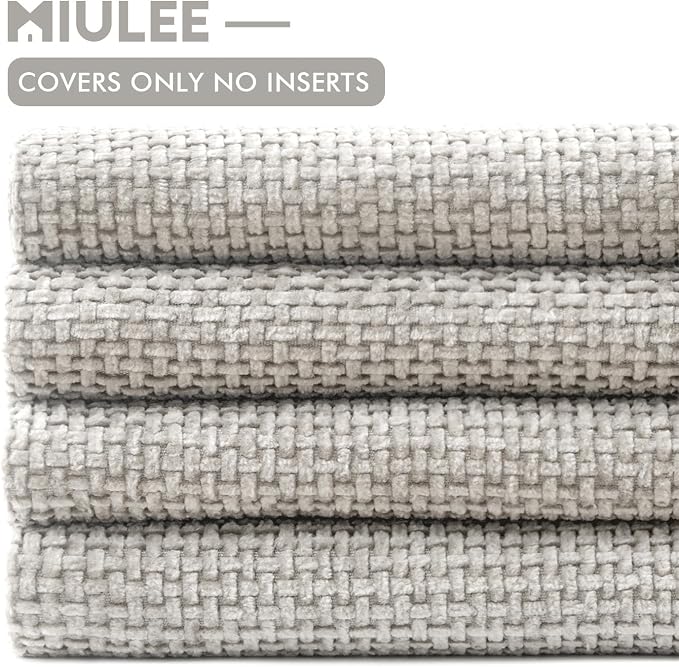 MIULEE Pack of 4 Couch Throw Pillow Covers 20x20 Inch Light Gray Soft Decorative Chenille Pillow Covers Farmhouse Accent Cushion Covers for Boho Spring Home Decor Sofa Bedroom Living Room