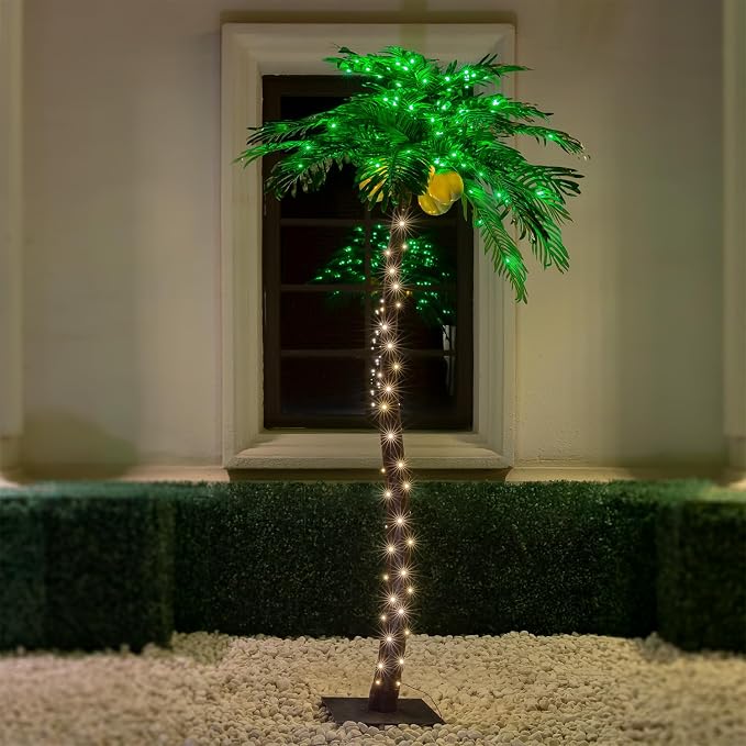 TYBEEU 7ft Lighted Palm Tree with 208 LED Lights & Glowing Coconuts | Dimmable | Decorative Artificial Tree | Indoor & Outdoor Use
