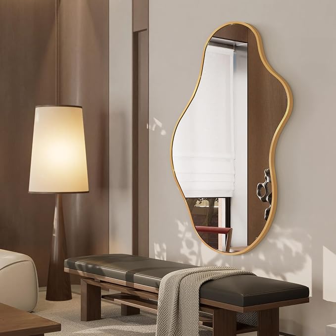 Bathroom Mirror for Over Sink-Gold Room Decor Wall Mirror 20"x 36" | Irregular Wall Mirror - Asymmetrical Abstract Mirror Unique for Bedroom, Living Room, Cloakroom, Entryway