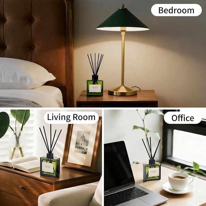 Reed Diffuser Set of 2, 4 fl oz Earthy Sandalwood & Vanilla Cream Scent Diffuser with 20 Sticks, 180 Days Long Lasting Elegant Home Fragrance for Bathroom Bedroom Decor Air Fresh