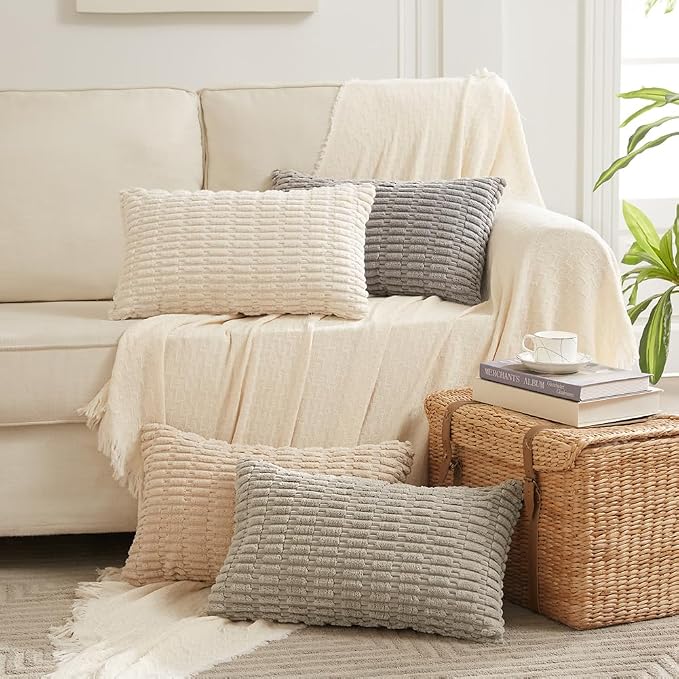 Fancy Homi 4 Packs Decorative Throw Pillow Covers for Living Room Couch Bed, Modern Farmhouse Boho Home Décor Accent Cushion Case, 28" x 20", Neutral