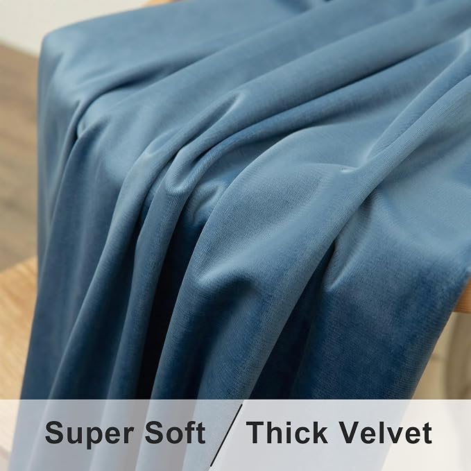 Pitalk Light Blue Velvet Curtains 63 Inch Length for Boys Bedroom Kids Nursery Coastal Elegant Decor Texture Room Darkening Thermal Stone Vintage Blue Curtain for Office Kitchen Study Room 2 Panel Set