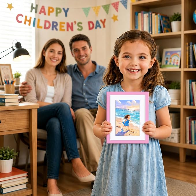 KINLINK 8.5x11 Kids Art Frame 2 Pack, Solid Wood Artwork Frames Changeable, Front Opening Hold 150 Pictures, Art Frames for Kids Artwork, 6x9 with Mat 8.5x11 without Mat, Picture Frames Light Pink