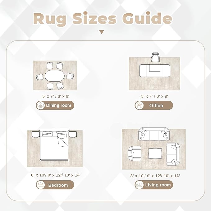 pmtsns Area Rugs 6x9 for Living Room: Washable Rug Modern Abstract Neutral Soft Non-Slip Low-Pile Indoor Carpet for Bedroom Dining Room Playroom Home Office (Beige, 6'x9')