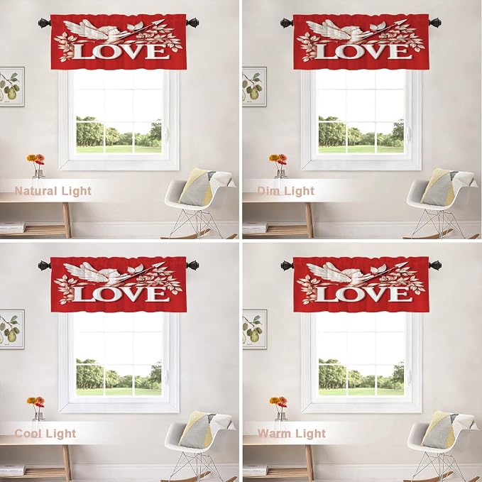 Shrahala Cupid Love Blackout Short Curtains for Windows, Romantic Love Kitchen Valance Thermal Insulated Rod Pocket Window Treatment for Bathroom 2 Pack 52 X 16 in