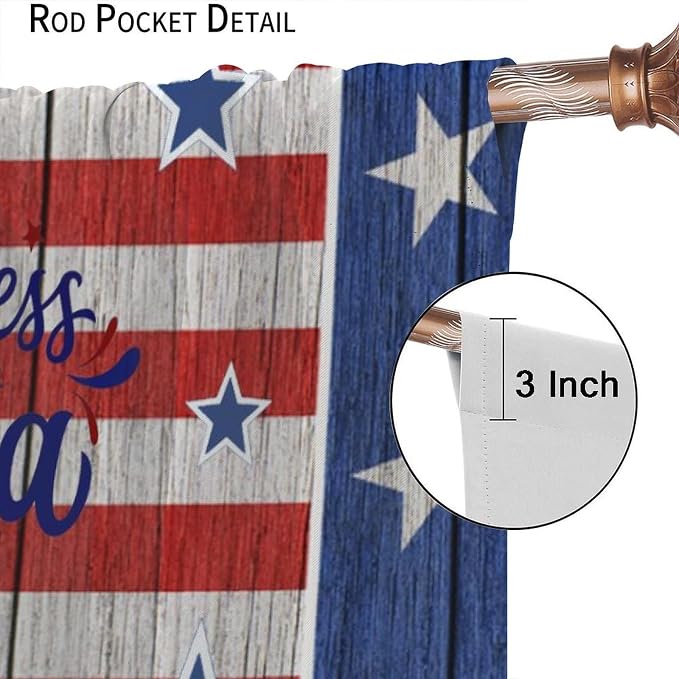 American Flag Curtains,Rustic Retro Wooden Sunflowers Stars Stripe USA Independence Day Decor Drape for Bedroom Living Room Window Treatment 2 Panels Set Total Size 55" W X 63" L Inch