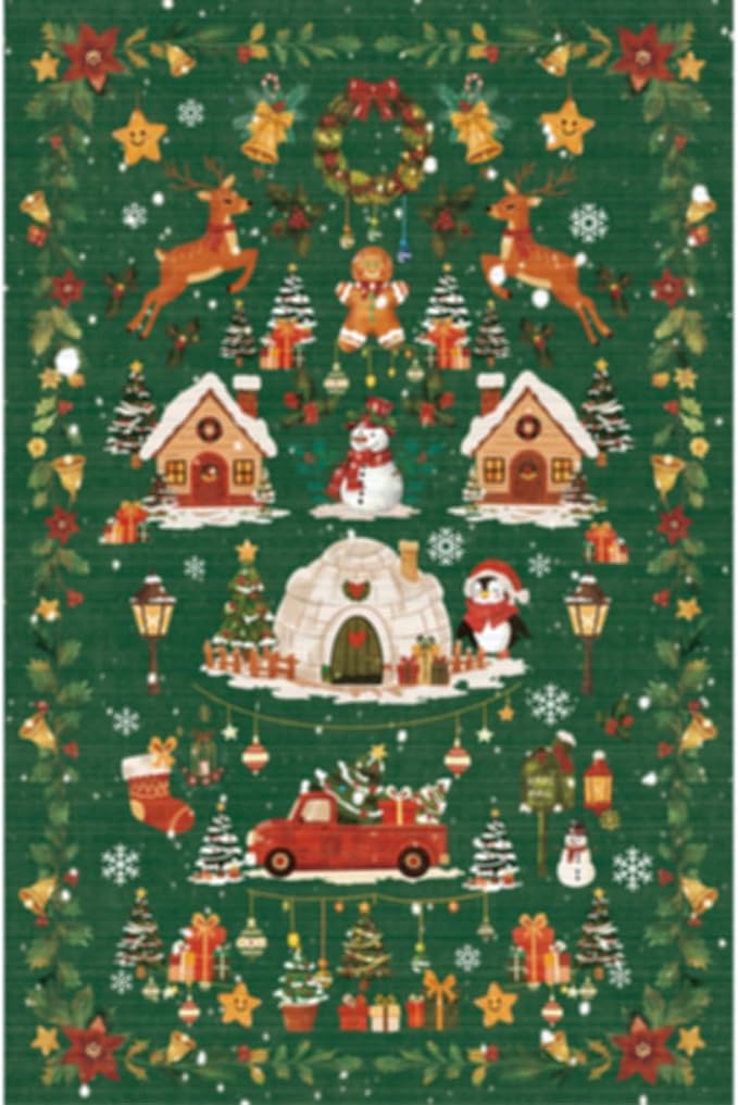 Christmas 3x4 Entryway Area Rugs: Winter Soft Rug for Living Room Bedroom Low Pile Thin Print Carpet for Dining Room Stain Resistant Floor Mat for Office Playroom Gifts for New Home Owners(3x4,Green