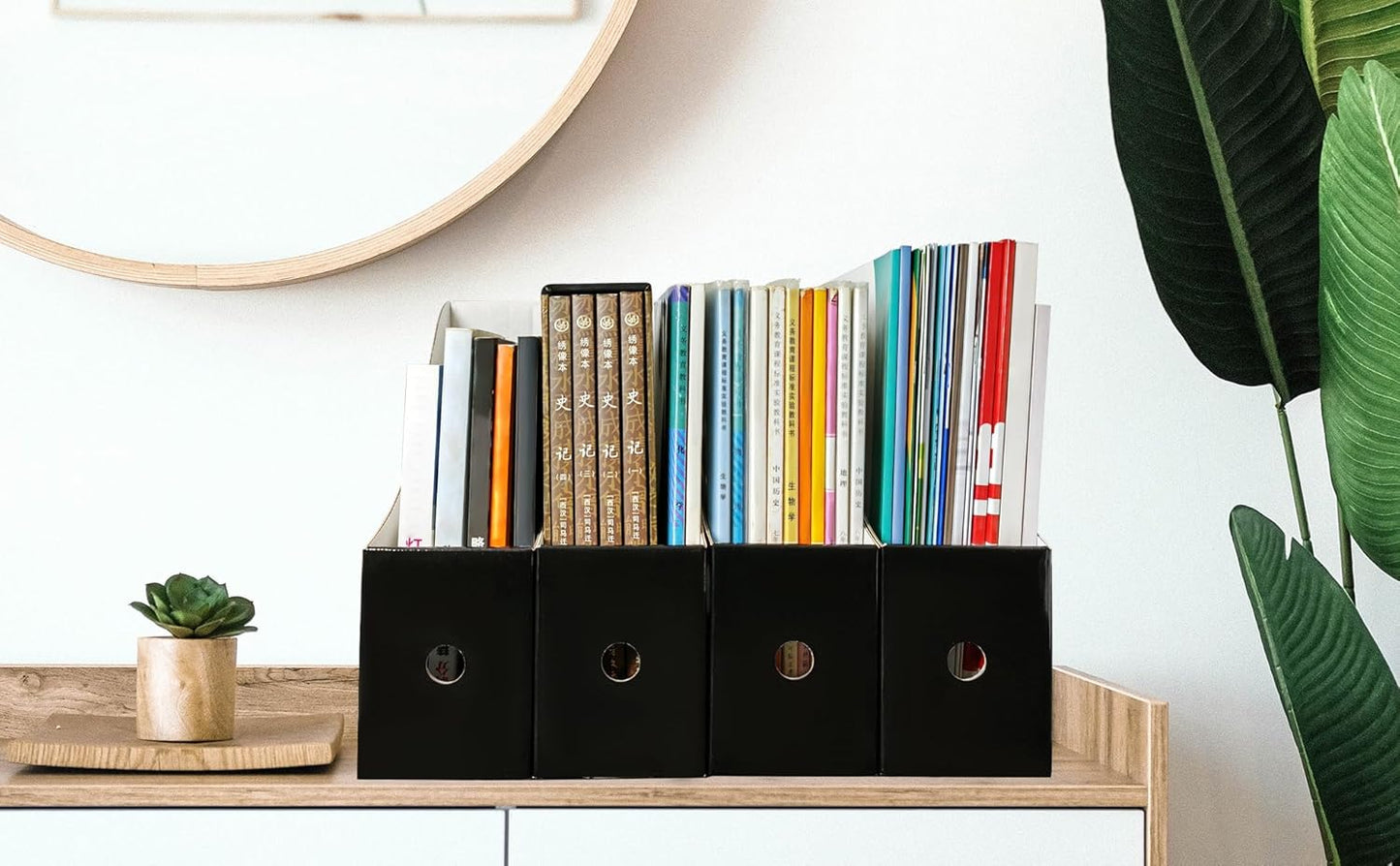 24 Pack Black Cardboard Magazine Holder, Sturdy Book Bins for Classroom Library, 10.6'' ×10.2'' ×3.5'' Inch Vertical File Folder Box