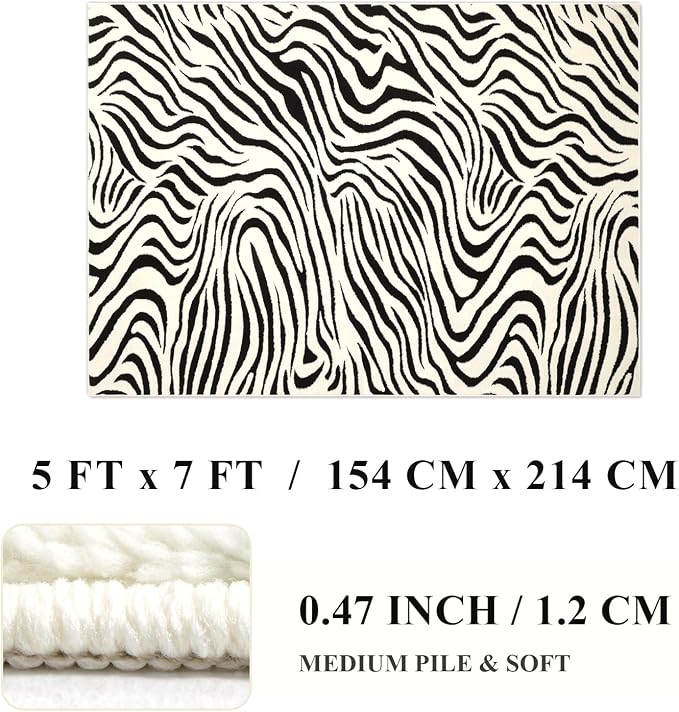 YIHOUSE 5×7 Ft Area Rugs for Living Room: Modern Washable Rug - Abstract Black and Cream White Rug for Bedroom Dining Room Office Playroom Nursery Home Decor - Nonslip Non-Shedding Striped Rugs
