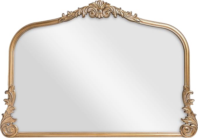 Wylde Iris English Estate Carved Arch Wood Wall Mirror, Mirror for Entryway, Living Room, Bathroom, Antique Gold, 26x37