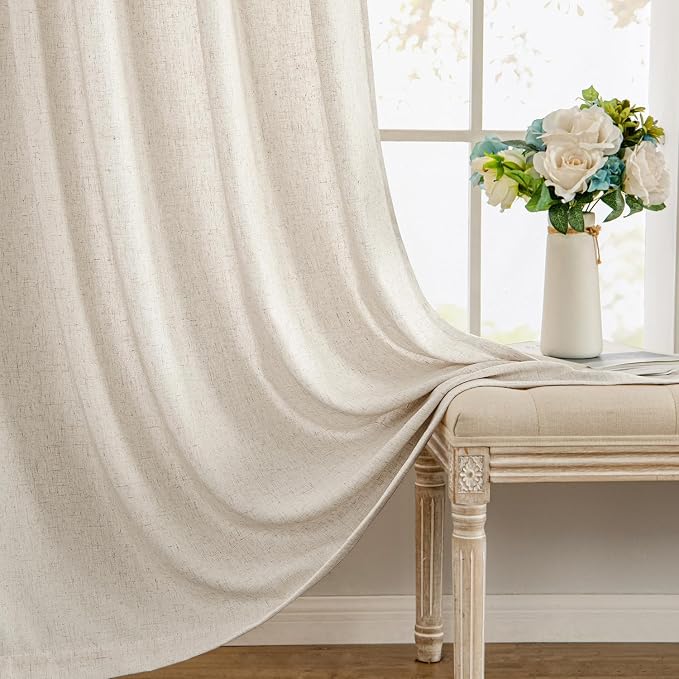MIULEE Non-See-Through Privacy Linen Curtains 2 Panels, Light Filtering Window Curtains Farnhouse Textured Back Tab Semi Sheer Drapes for Bedroom Living Room, 52 x 84 Inches Long, Linen