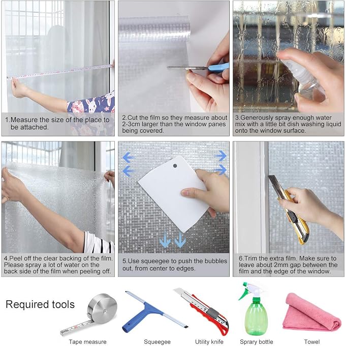 HIDBEA 3D Decorative Window Privacy Film Non-Adhesive Heat Control UV Blocking Static Cling Removable Vinyl Glass Tint for Home and Office, 17.5" x 118" (44.5 x 300 cm)