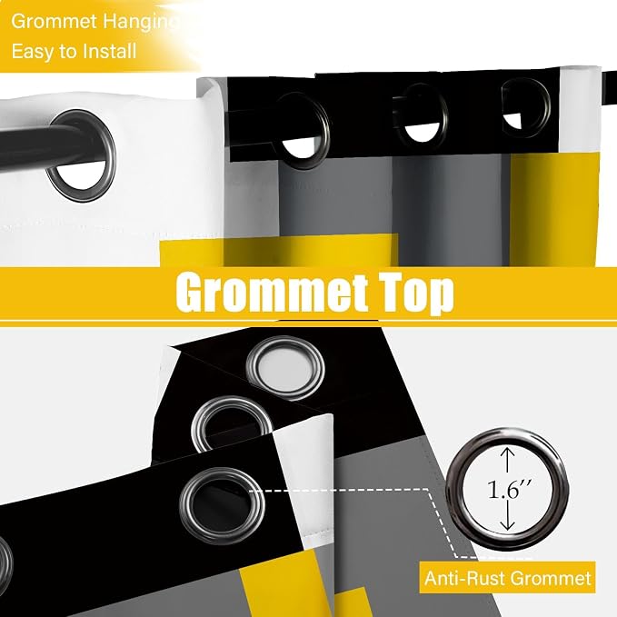 Tyrot Yellow 100% Blackout Curtains for Bedroom 63 inch Length 2 Panels Set Mustard Yellow Grey Modern Abstract Geometric Black Out Curtains Room Darkening Window Drapes for Living Room, 52Wx63L