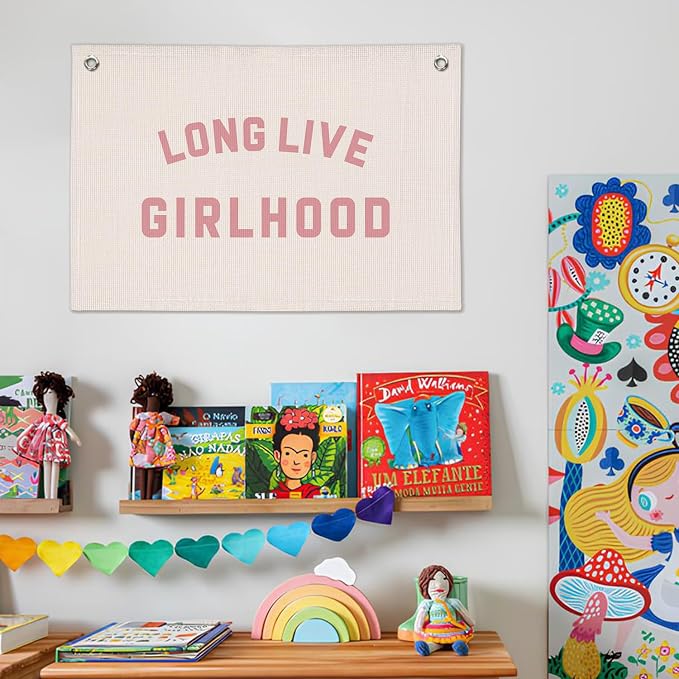 Long Live Girlhood Banner, Girls Baby Nursery Decor, Toddler Girl Room Decor, Pink Girls Room Wall Decor, 30x20 Inch Linen Wall Hanging Canvas Banner Flag - Pink