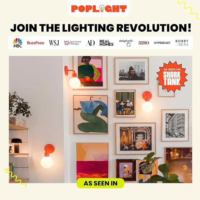 Poplight Wireless Wall Sconce (Shark Tank) Rechargeable & Dimmable LED Light w/App Control & Damage-Free Install, Moveable Modern Ambient Lighting for Elegant Home & Bedroom Decor | Vermillion Red
