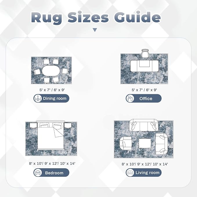 pmtsns Area Rugs 9x12 for Living Room: Washable Rug Modern Abstract Neutral Soft Non-Slip Low-Pile Indoor Large Carpet for Bedroom Dining Room Playroom Home Office (Blue Grey, 9'x12')