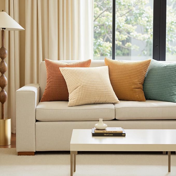 MIULEE Farmhouse Decorative Pillow Covers 18x18 Inch Set of 4 Orange/Teal | Rustic Modern Fall Home Decor Couch Home Decor Couch Throw Pillows Autumn Corduroy Pillowcases for Sofa Living Room Bed