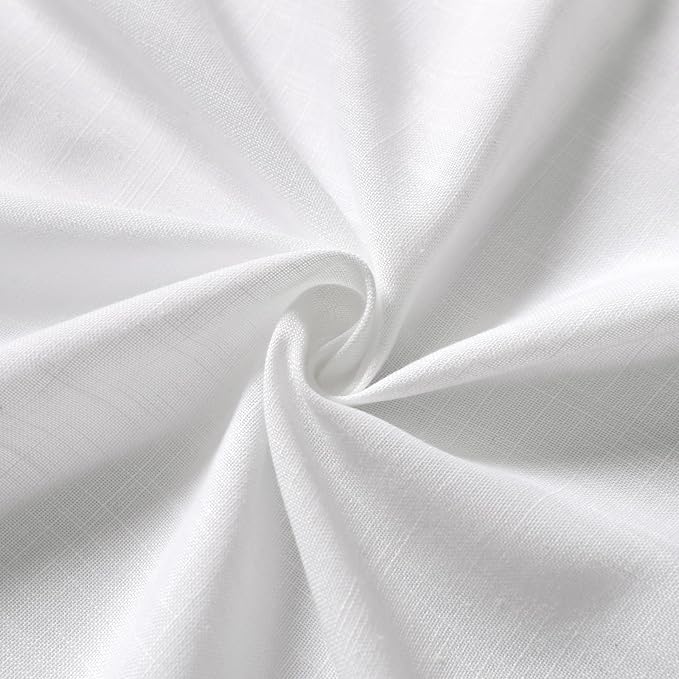 Nanspring White Linen Back Tab Rod Pocket Curtains for Small Short Windows 2 Panels Set Privacy Semi Sheer Linen Drapes Neutral Modern Farmhouse Window Curtain Rustic Curtain 52x50