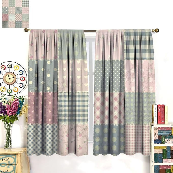 Vintage Boho Floral Curtains Antique Chic Authentic Patchwork Print Window Drapes for Bedroom Living Room Kitchen Cafe (W20xL45 Inch) x2 Decor