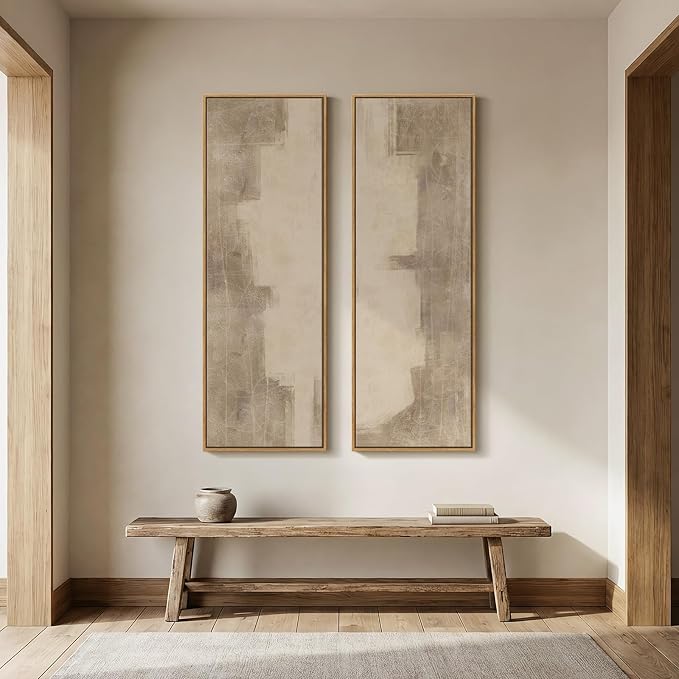 Long Narrow Framed Neutral Abstract Vertical Wall Art Set of 2, Oversized Modern Canvas Prints Paintings Artwork for Walls, Beige Minimalist Pictures for Hallway Entryway Living Room Bedroom Wall Decor