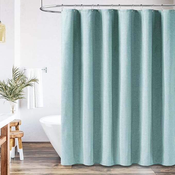 BTTN 78 Inch Long Shower Curtain - Linen Textured Thick Weighted Fabric Shower Curtain Set with 12 Plastic Hooks, Turquoise Tall Neutral Waterproof Polyester Shower Curtains for Bathroom, 72x78, Teal