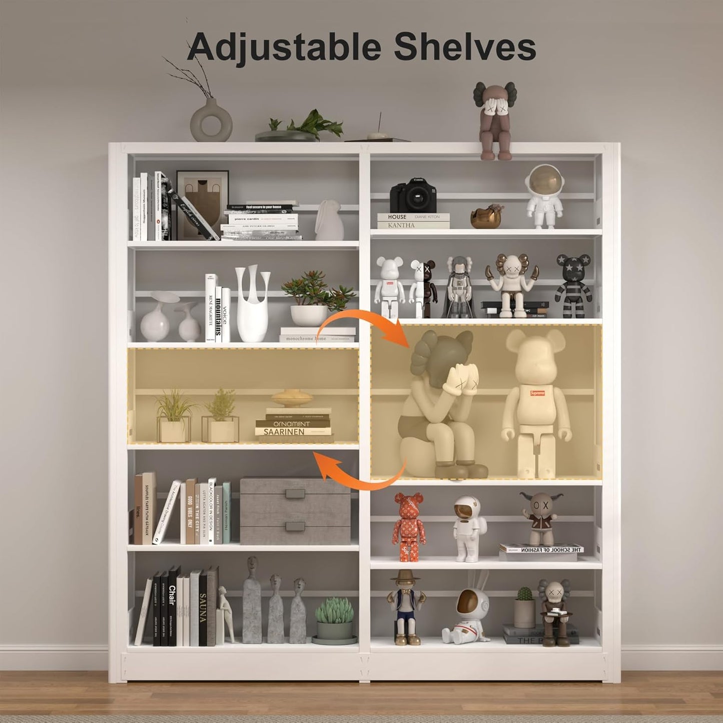 5-Tier Industrial Bookshelf, White Bookcases and Bookshelves,Tall Metal Book Shelf Storage Organizer,Freestanding Bookshelf for Living Room,Home Office (White, Shelf-3)