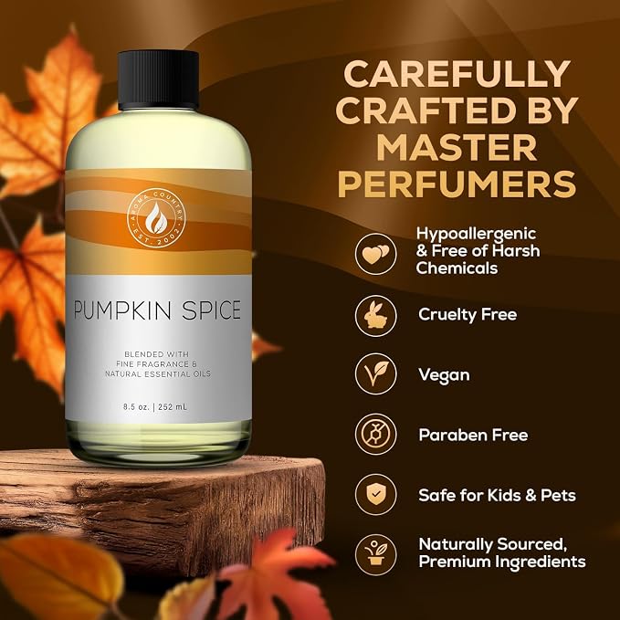Aroma Country Pumpkin Spice Luxury Diffuser Oil Refill (4 Fl Oz) | Hotel-Inspired • Long-Lasting Home Fragrance • for Aromatherapy, Reed Diffusers, Diffuser Machines & Room Sprays