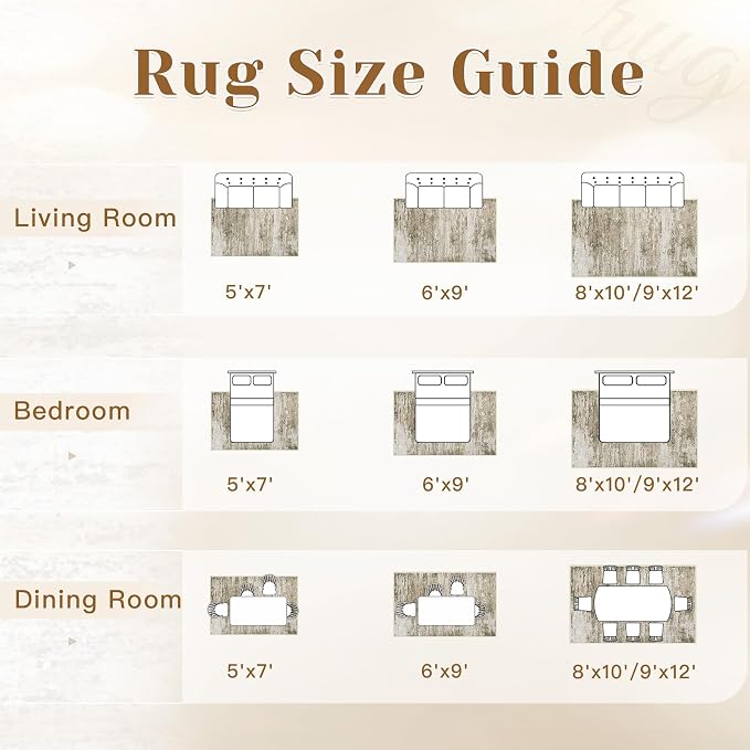 Washable Rug 9x12 Area Rugs for Living Room: Large Neutral Soft Rug Abstract Non Slip Low Pile Modern Carpet for Bedroom Kitchen Nursery Office Dining Room Indoor (Brown, 9'x12')