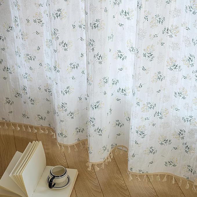 OYX Floral 63 Inch Curtains for Bedroom Living Room Drapes Boho Rod Pocket Semi Sheer Floor Length Window Curtains 2 Panel Sets Farmhouse Light Filtering Vintage Patterned Window Treatments