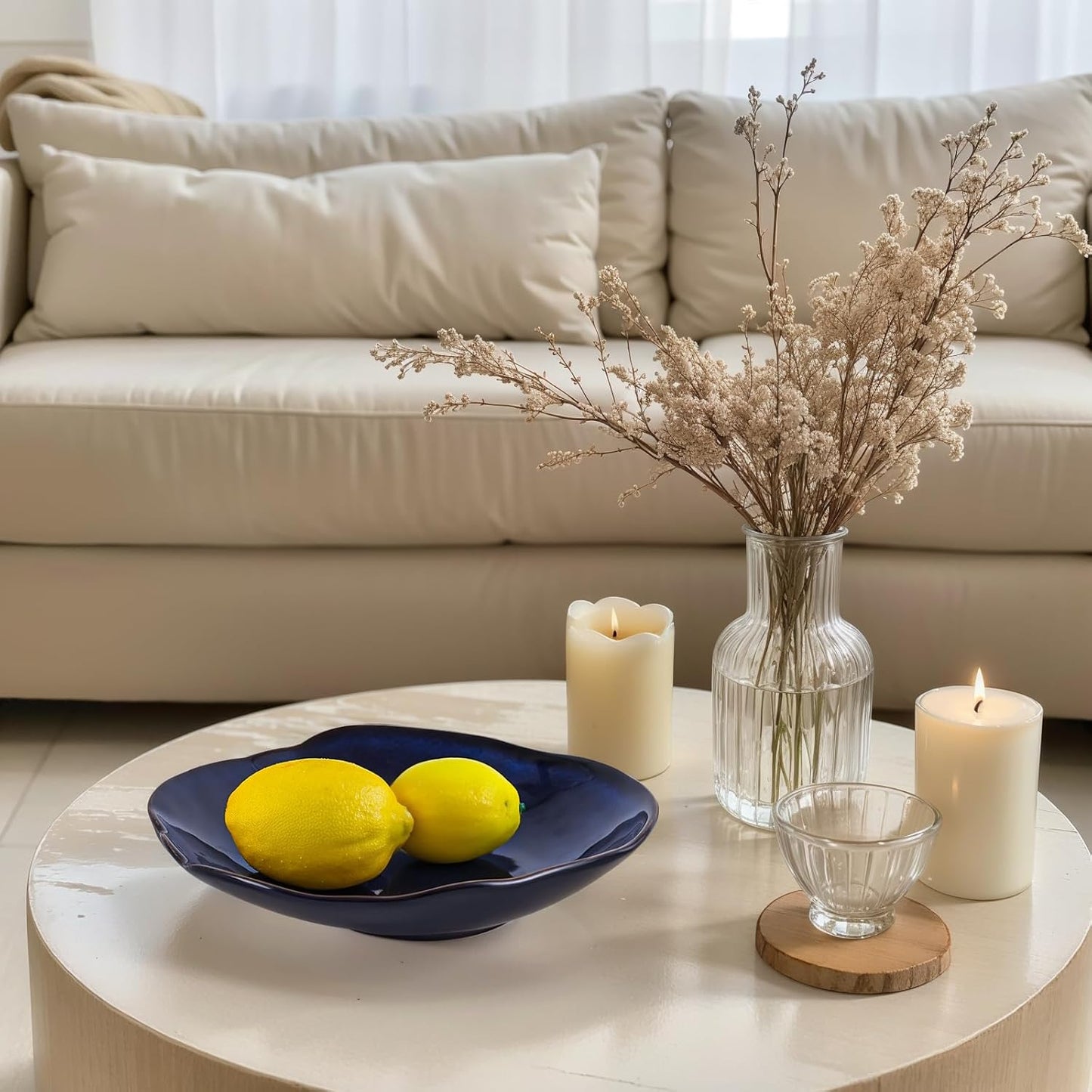 Blue Ceramic Decorative Bowl –10.4" Small Trinket Dish, Fruit Bowl, Candy Dish, Key Bowl for Entryway Table, Jewelry & Ring Dish, Porcelain Catchall Dish for Kitchen, Bedside, Living Room Home Decor