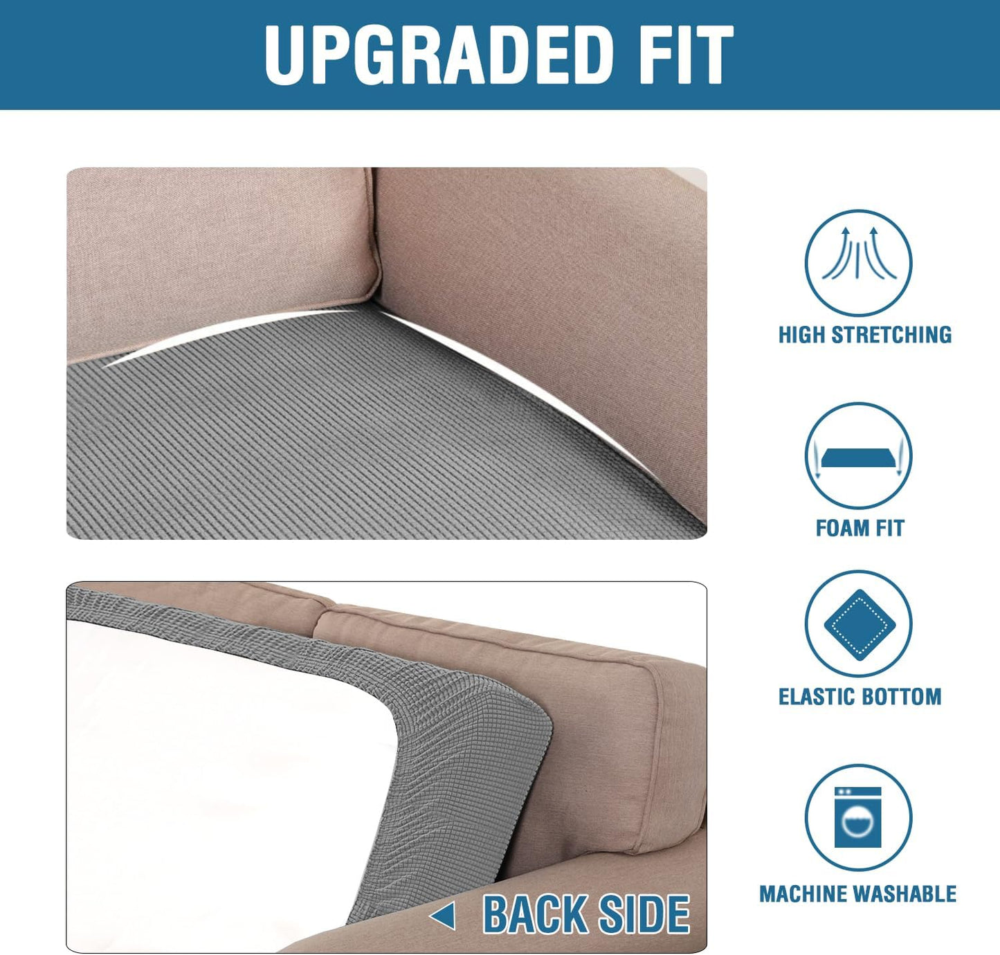 H.VERSAILTEX Super Stretch Individual Seat Cushion Covers Sofa Covers Couch Cushion Covers Slipcover Sets Thick Jacquard Textured Twill Fabric (1 Piece Loveseat Cushion Cover, Dove)