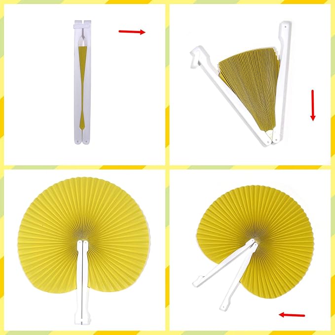 20 Pieces Yellow Round Paper Fans | Foldable Handheld Fans for Women,Folding Hand Fans for Wedding,Bridal Guest,Church,Party Favors,Dancing,Birthday,DIY