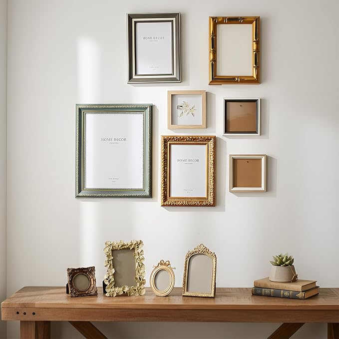 Kathfly 20 Pack Vintage Picture Frames for Wall, Tabletop Display Ornate French Country Frames Vintage Farmhouse Decor Antique Wall Frame Set for Gallery Bedroom Living Room Decor (Simple Style)