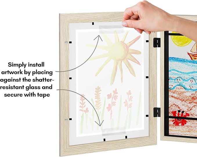 Americanflat Kids Artwork Frame Changeable (Light Wood) - Magnetic Door Holds 100 Art Pieces - 8.5x11 Letter Size Display with Mat or 10x12.5 Without Mat - My Mini Masterpiece