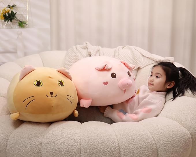 YESGIRL 20 inch Super Soft Cat Plush Pillow, Adorable Stuffed Animal Toy, Chubby Kawaii Cat Plushie for Boys Girls, Cute Room Decor Fat Animals Pillow, Kids Gifts for Birthday,Valentine,Christmas