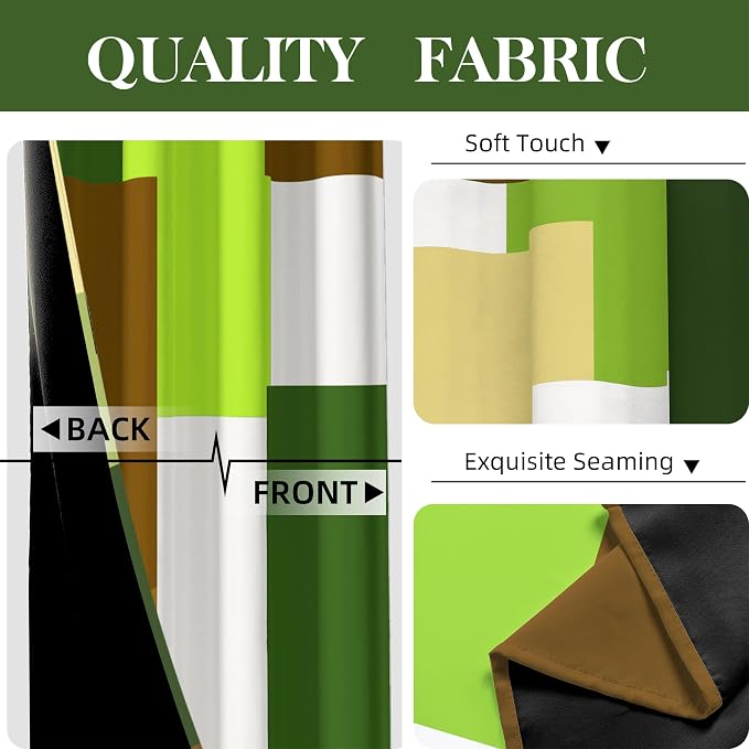 Tyrot Avocado Green 100% Blackout Curtains for Bedroom 84 inch Long 2 Panels Set White Modern Abstract Geometric Black Out Curtains Insulated Room Darkening Window Drapes for Living Room, 52Wx84L