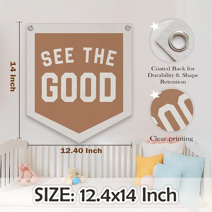 Inspirational See The Good Pennant Flags Playroom, Boy Girl Kids Nursery Decor, Vintage Inspirational Wall Hanging Decor, 12.4x14 in