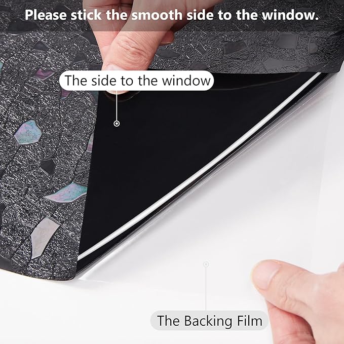LEMON CLOUD Total Blackout Window Privacy Film,Decorative Window Film, Darkening Frosted Glass Covering 100% Opaque Removable Static Cling for High Privacy, Black Rubble Design(17.5 x 78.7 Inch)
