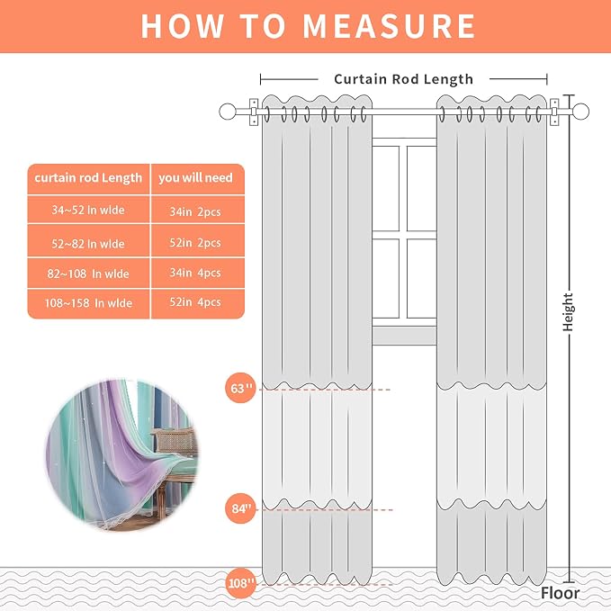XiDi Purple Grey Green Short Curtains for Girls Bedroom 2 Panels Set, Rainbow Blackout Curtains for Kids Room Decor, Unicorn Wall Decals Drapes for Little Girl Nursery 45 Inches Long 52 Inches Wide