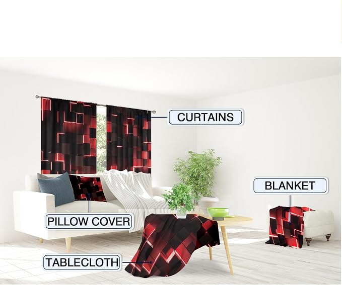 MESHELLY Red and Black Curtains 42Wx63H Inch Rod Pocket Abstract Curtains Modern 3D Gradient Design Geometric Cubes Bedroom Window Drapes Cool Man Boys Printed Living Room Window Fabric 2 Panels