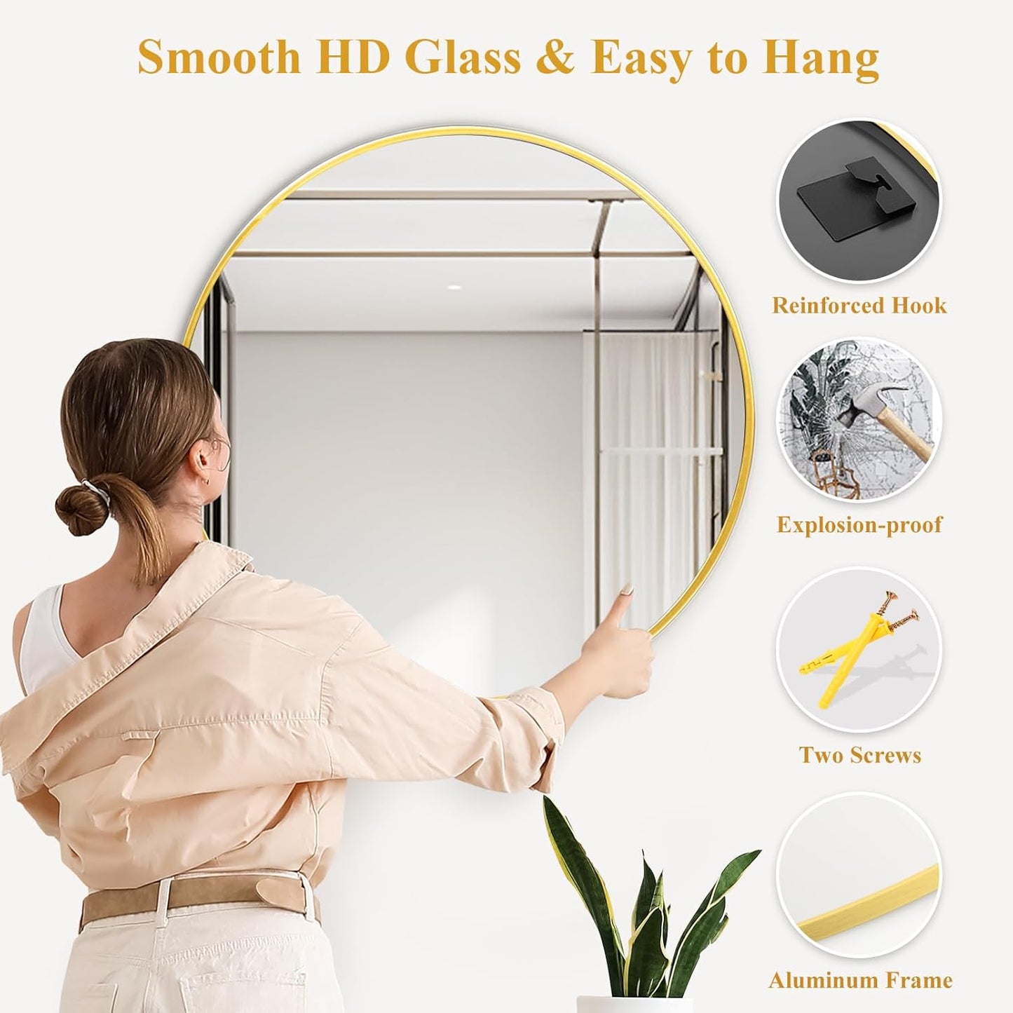 Fabuday Large Round Mirror for Wall 36 Inch Gold - Huge Circle Mirror Bathroom, Living Room, Bedroom, Hallyway, Matte Frame Metal Mirrors