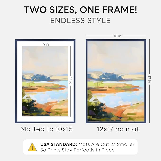 Homeforia 12x17 Picture Frame Navy Blue, High End Metal 12x17 Poster Frames with Mat 10x15 Photo, 12 x 17 Navy Blue Frame Matted to 10 by 15 Print, 17x12 Thin Frame, Tempered Glass, Wall Kit, Set of 2