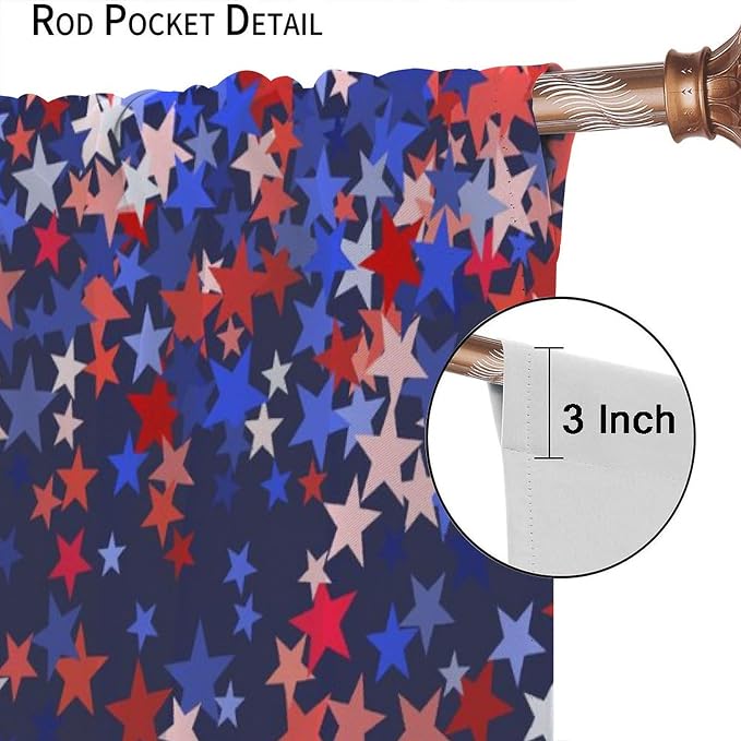 4th of July Curtain,American Flag Blue Red Star Independence Day Drapes for Bedroom Living Room Kitchen Window Treatment 2 Panels Set Total Size 72" W X 63" L Inch