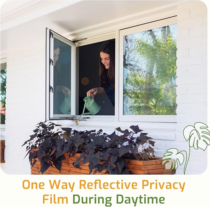 LUTE One Way Window Privacy Film, Window Tint for Home, Sun Blocking UV Heat Blocker, See Out Not in Reflective Mirror Film, Removable Static Cling Glass Door Coverings, Silver, 35.4" x 78.7"